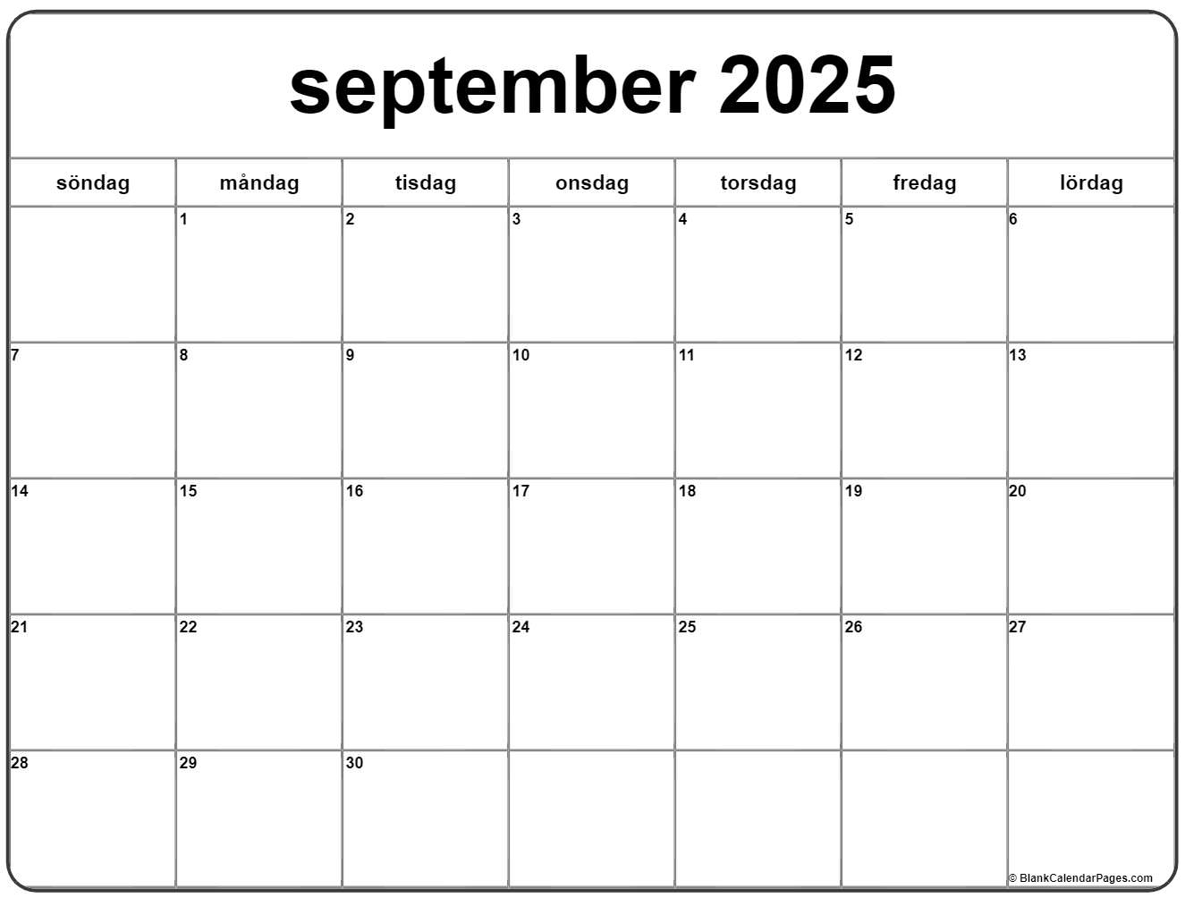 September 2025 Kalender Svenska Kalender September
