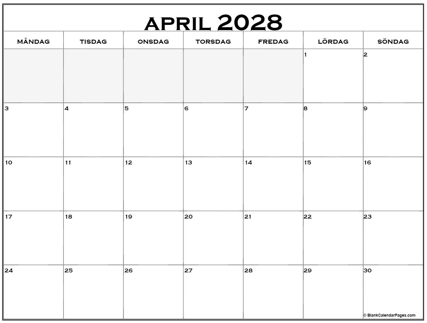 april 2028 kalender måndag start