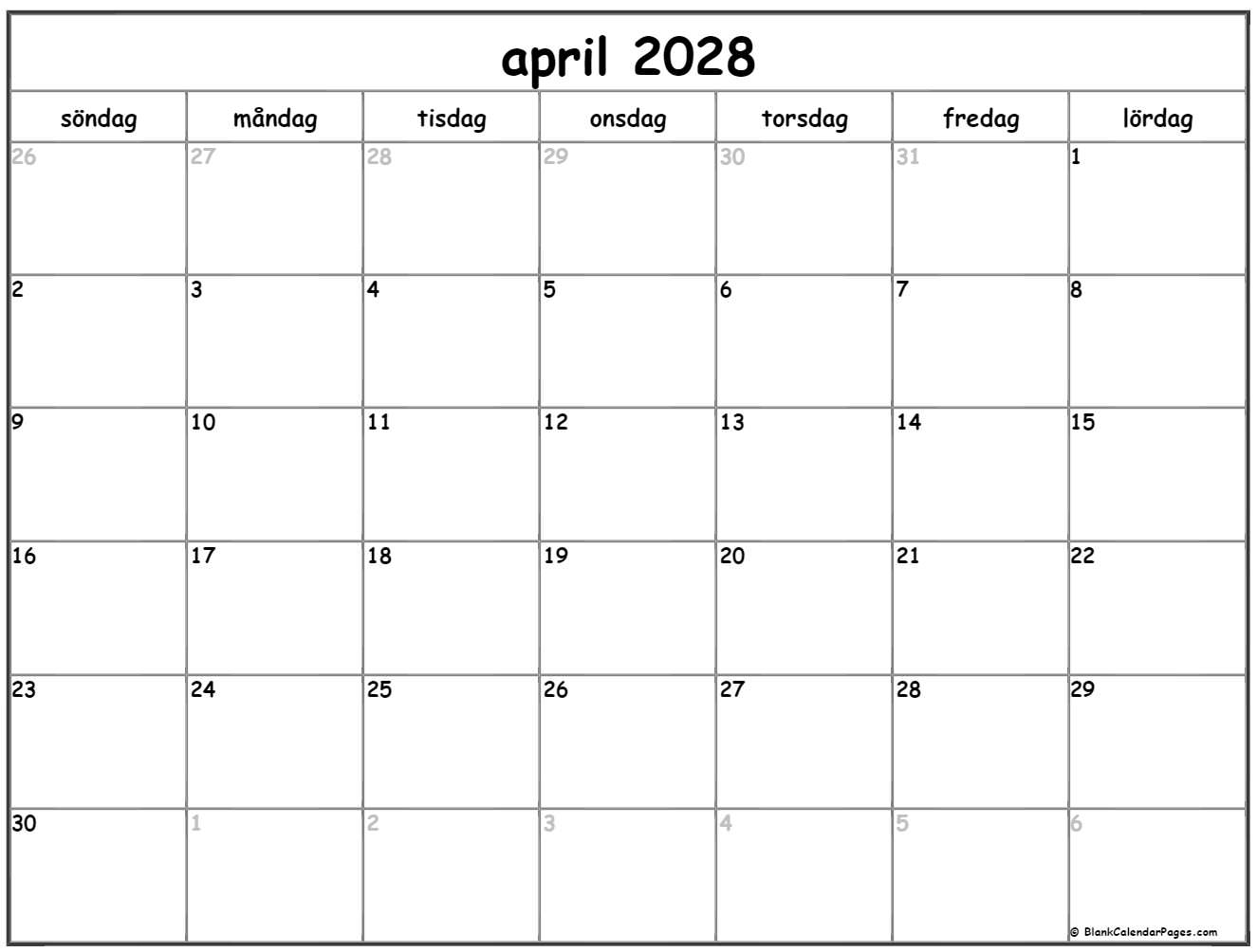april 2028 kalender