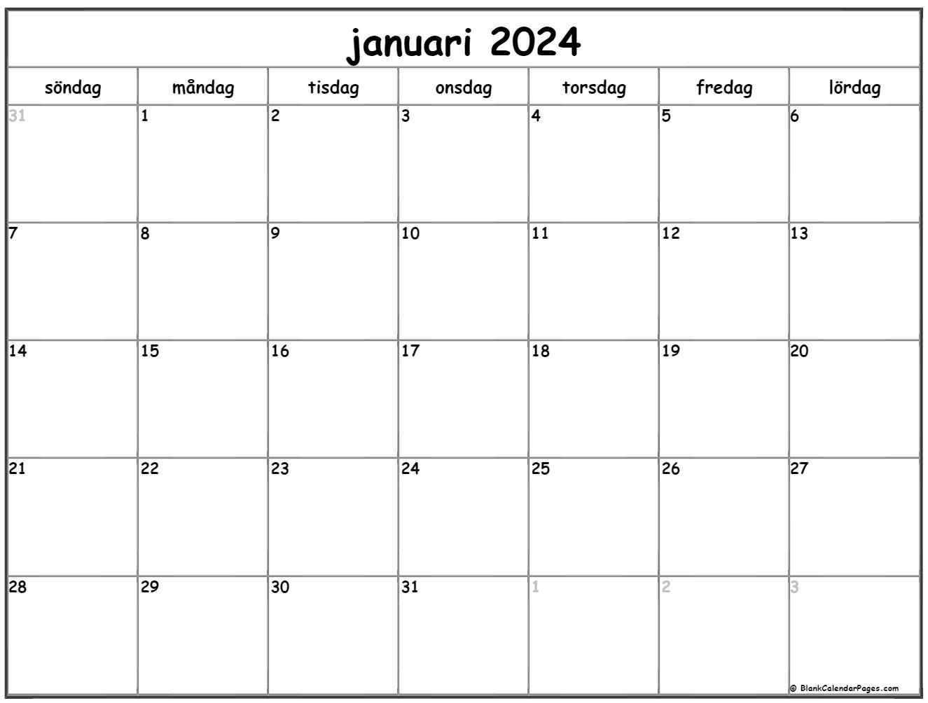 januari 2024 kalender Svenska | Kalender januari