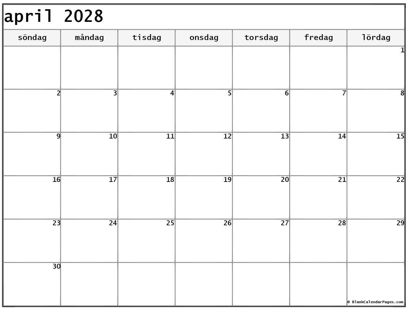 april 2028 kalender