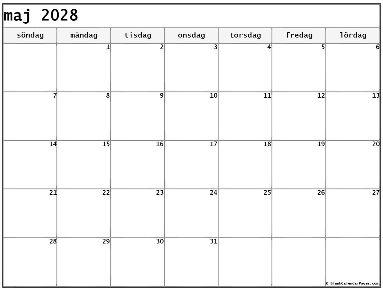 maj 2028 kalender