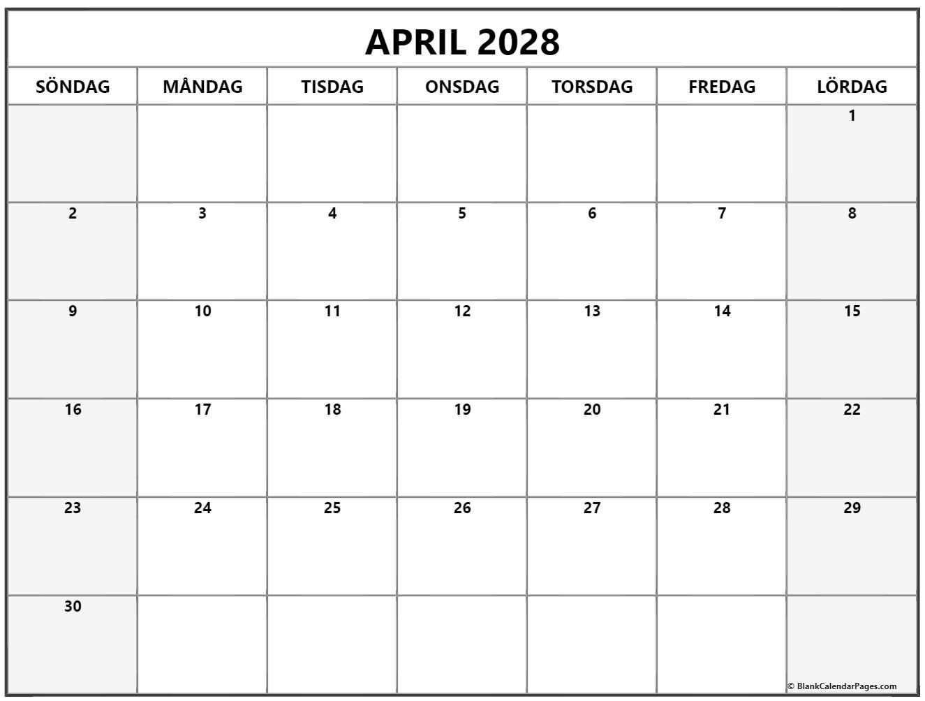 april 2028 kalender