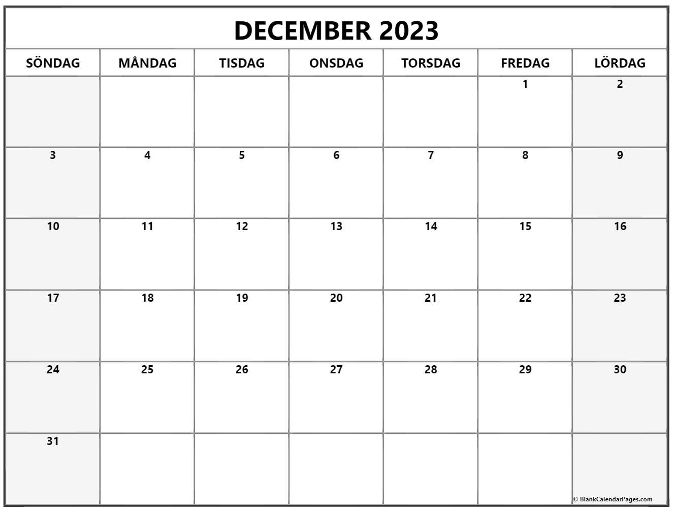 December 2023 Kalender Svenska Kalender December