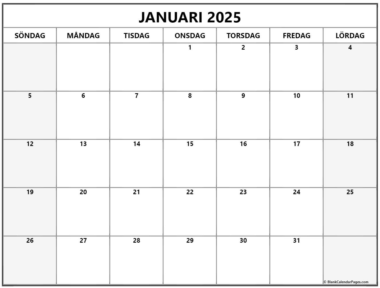 januari 2025 kalender Svenska Kalender januari