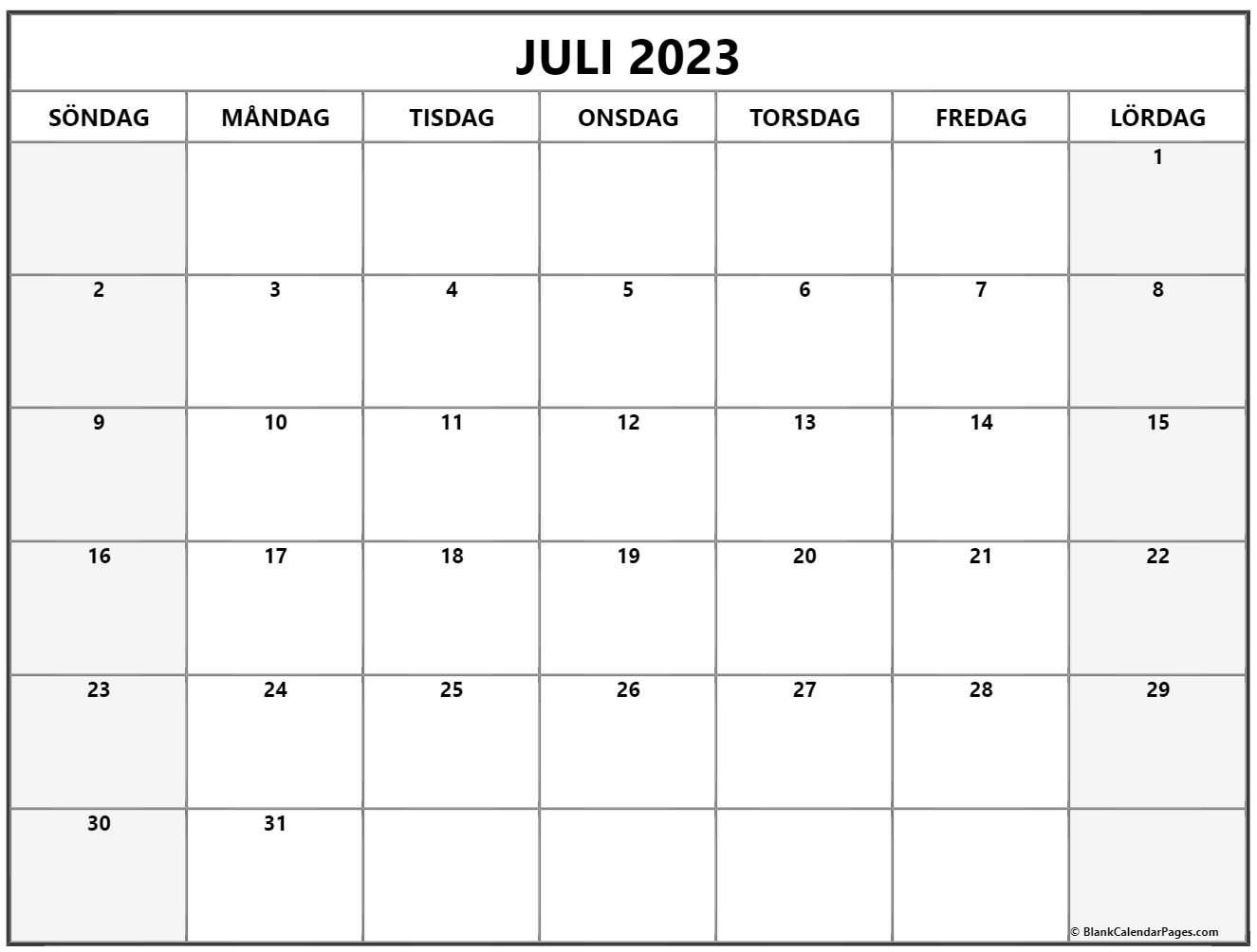 Juli 2023 Kalender Svenska Kalender Juli