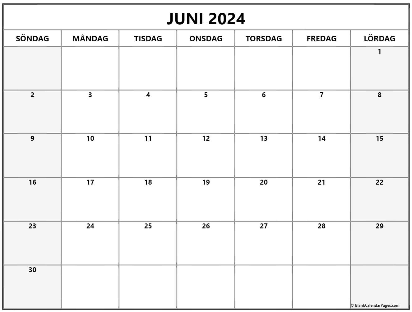 juni 2024 kalender Svenska Kalender juni
