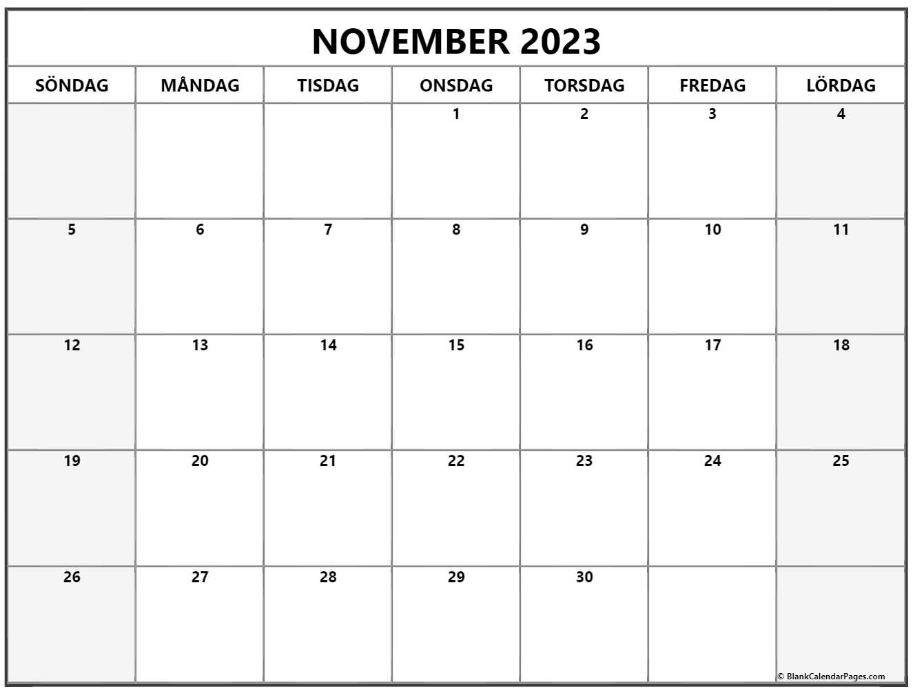 november 2023 kalender Svenska Kalender november