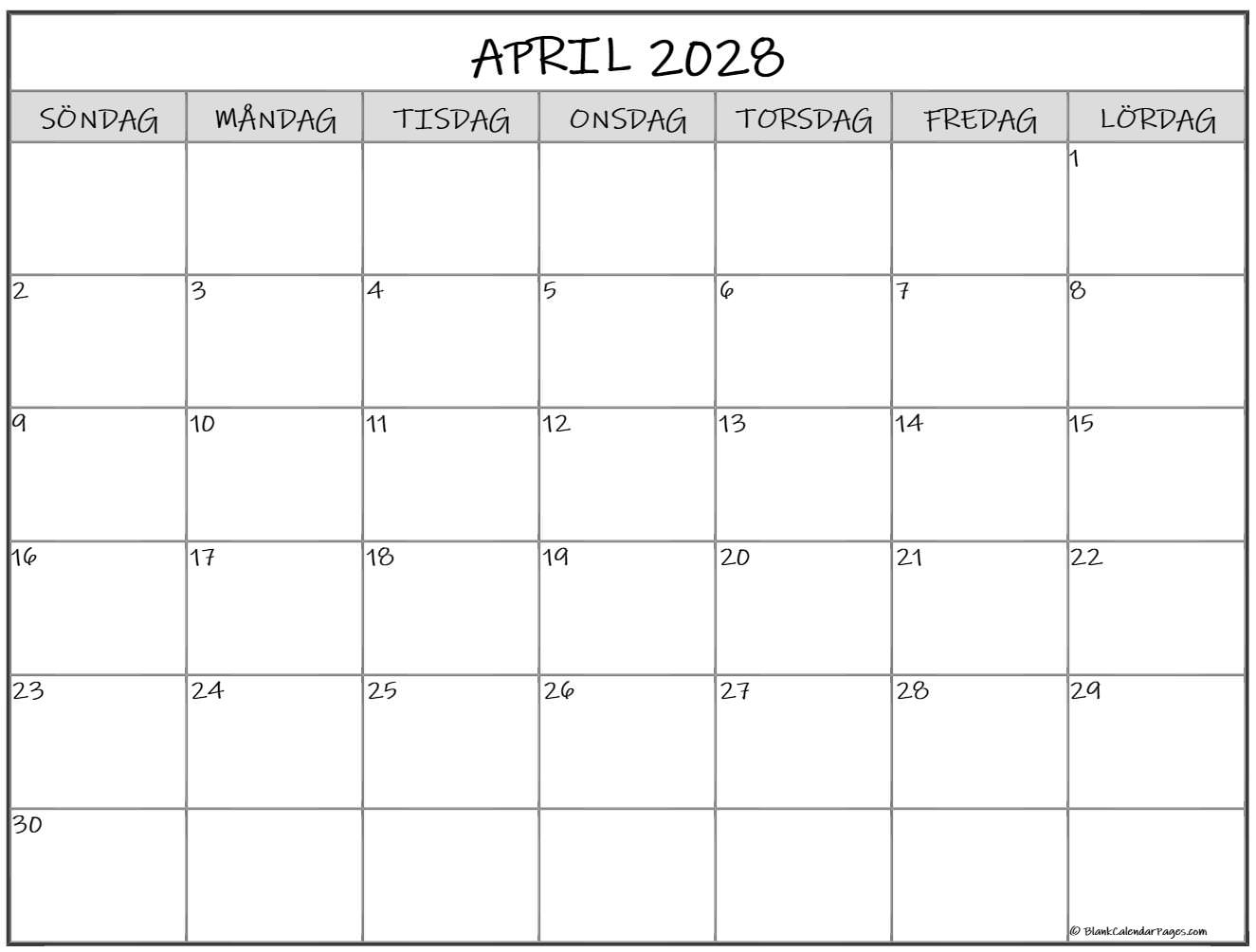 april 2028 kalender