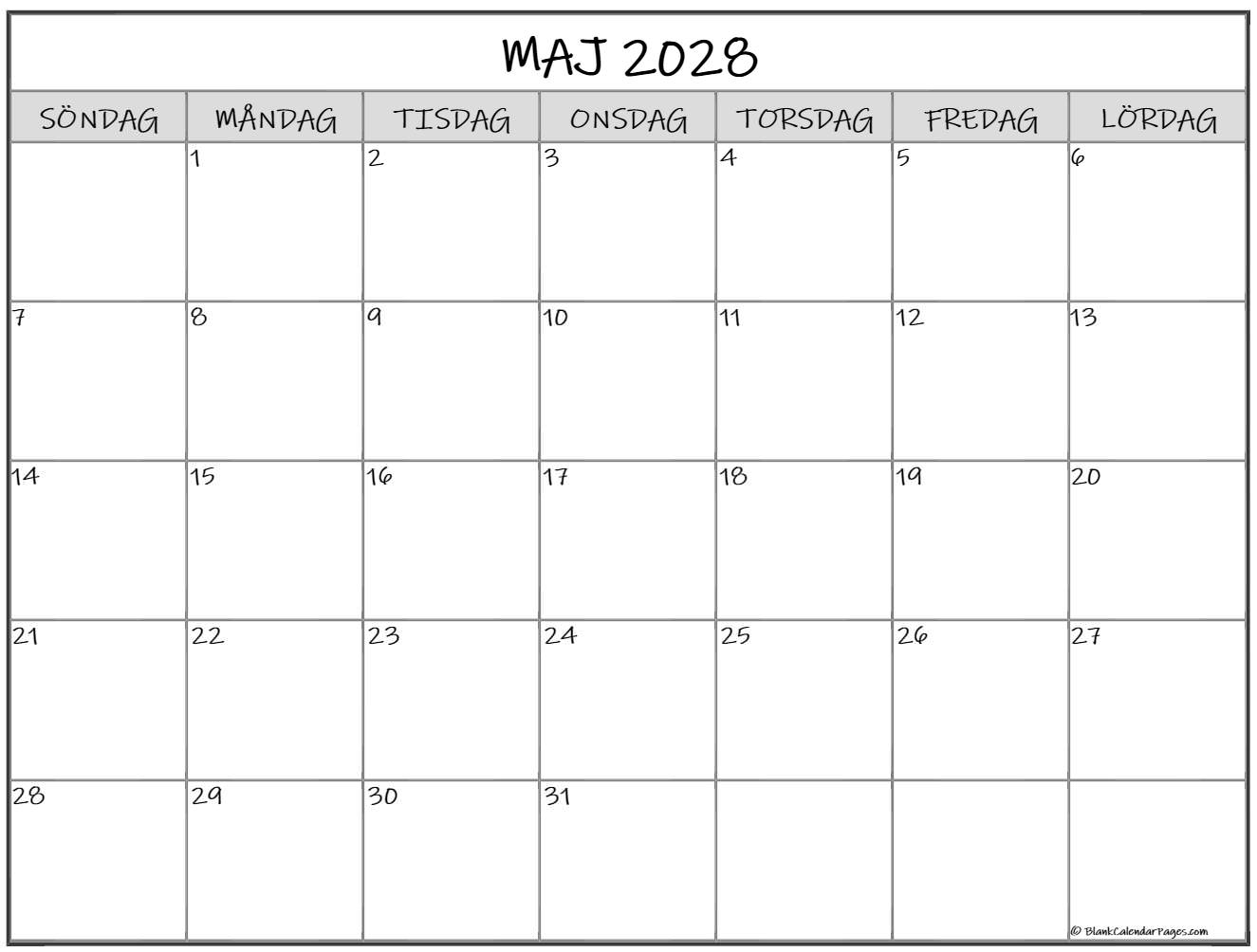 maj 2028 kalender