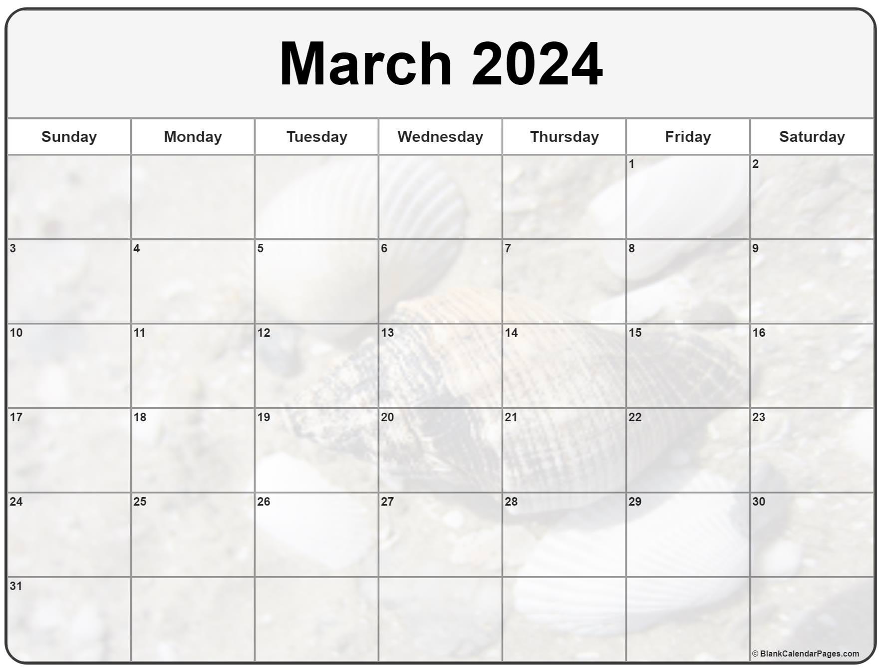 Collection of March 2024 photo calendars with image filters.