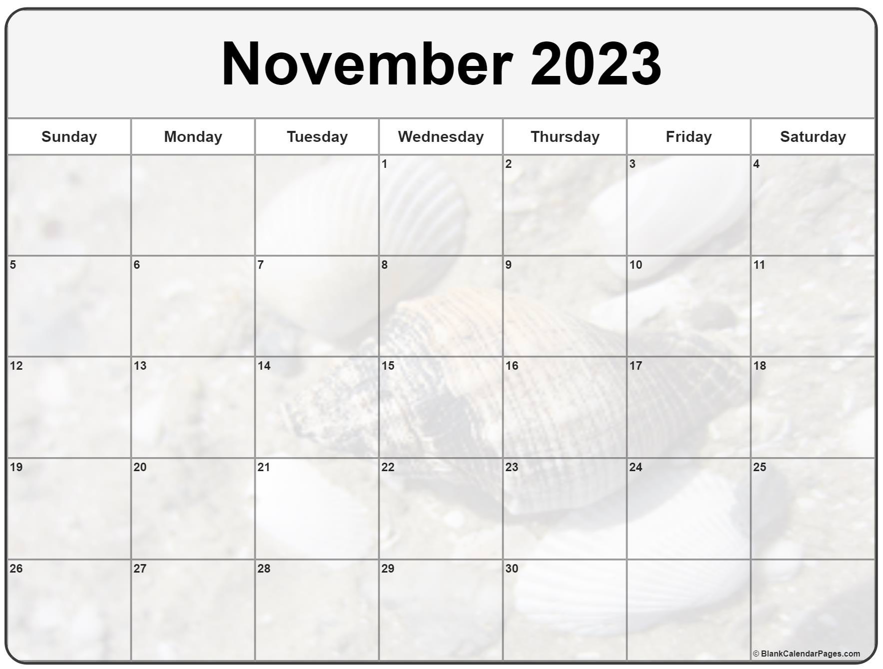 November 2023 Calendar Seashells 