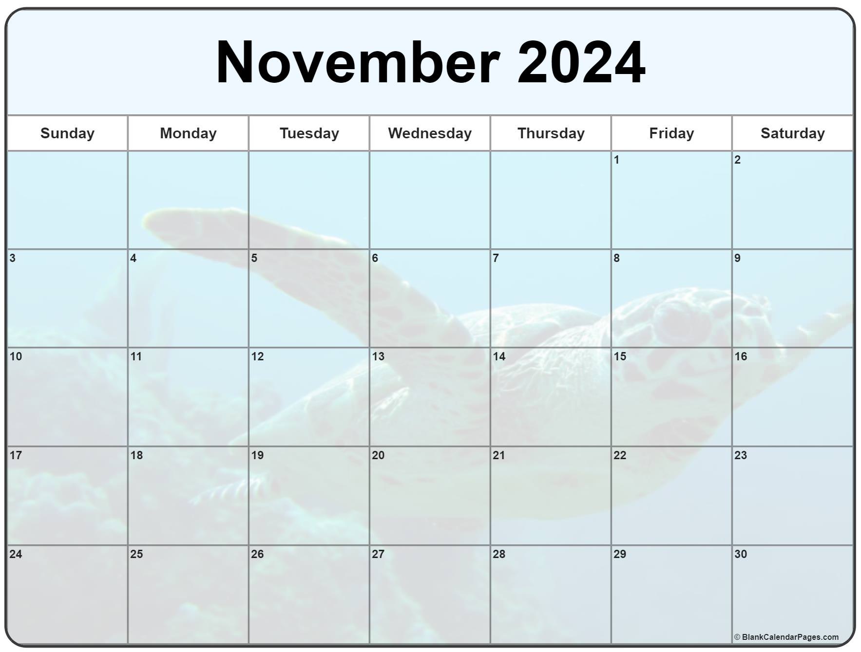 Collection of November 2024 photo calendars with image filters.