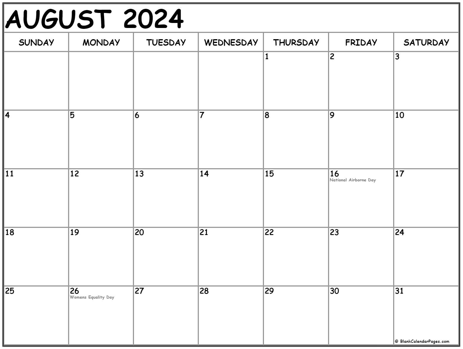 August 2019 Calendar With Holidays