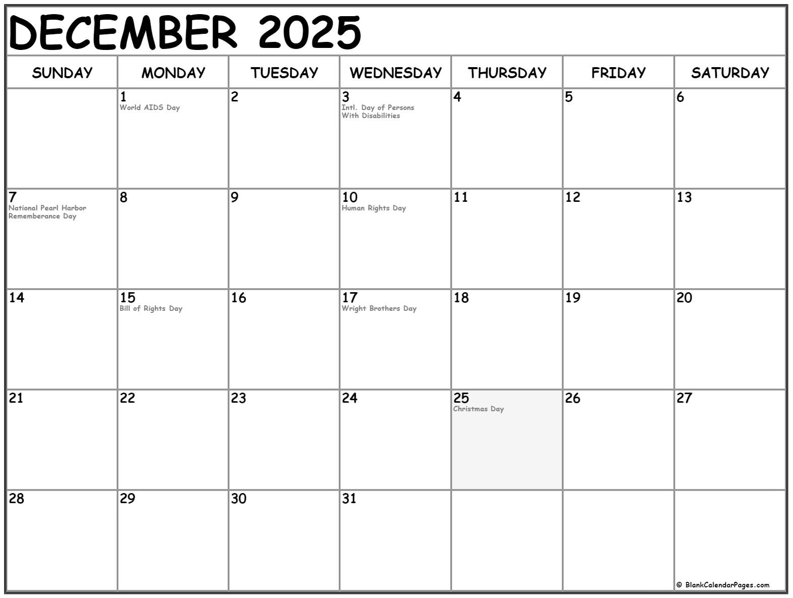 December 2023 With Holidays Calendar