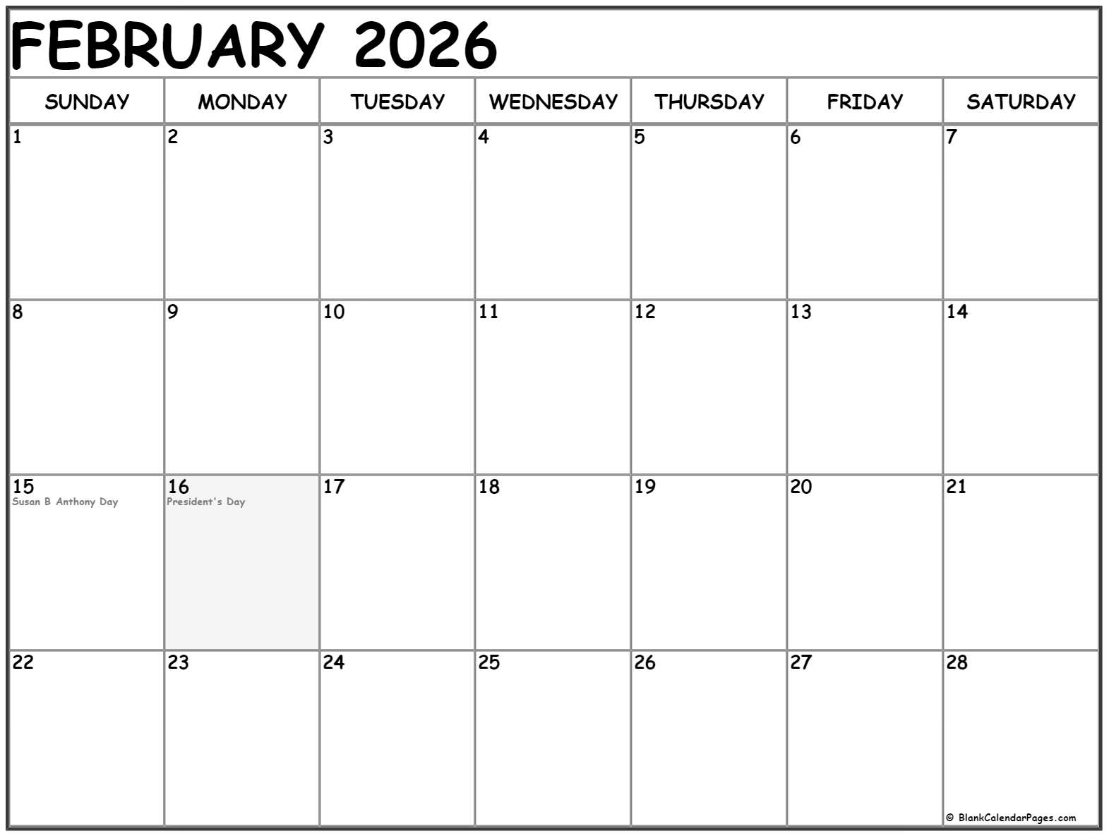 February 2022 With Holidays Calendar February 2022 With Holidays Calendar