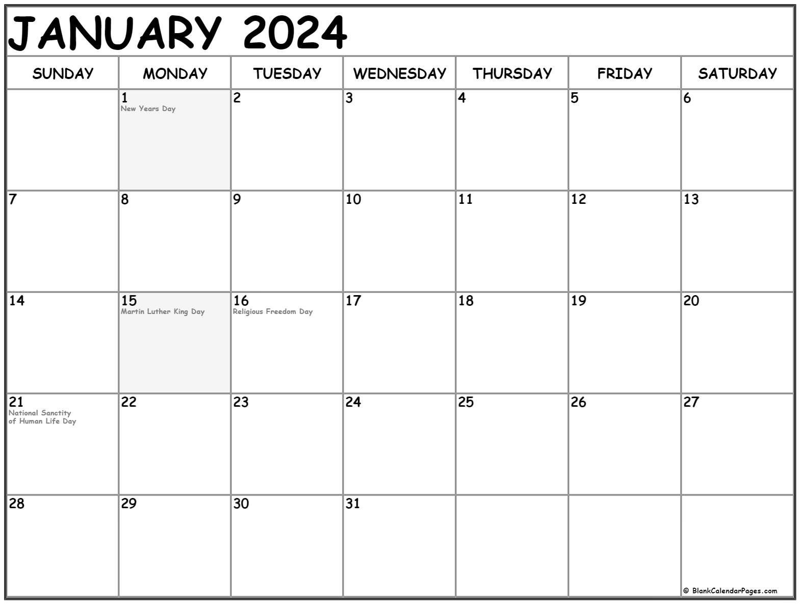 Collection Of January 2020 Calendars With Holidays