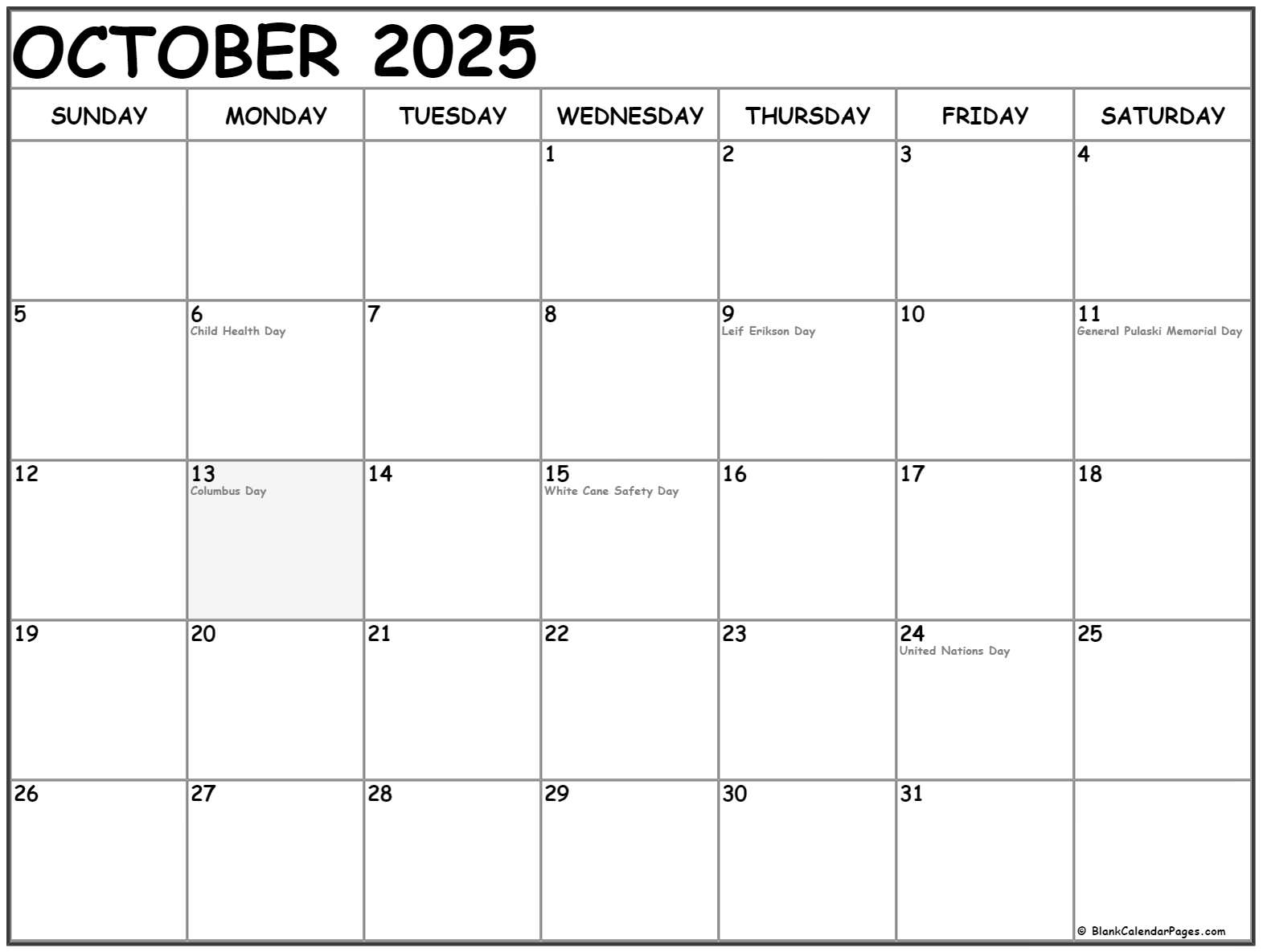 October 2022 With Holidays Calendar