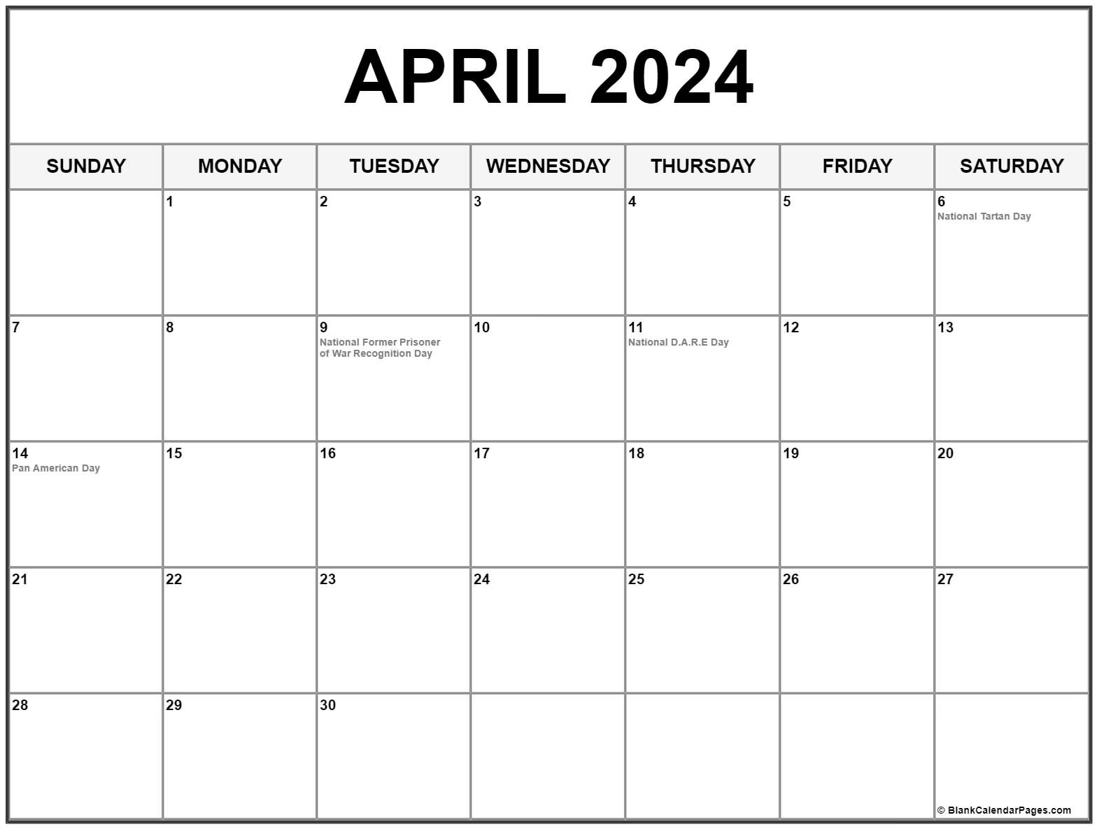 April 2024 Calendar With Holidays Printable Free Shae Yasmin