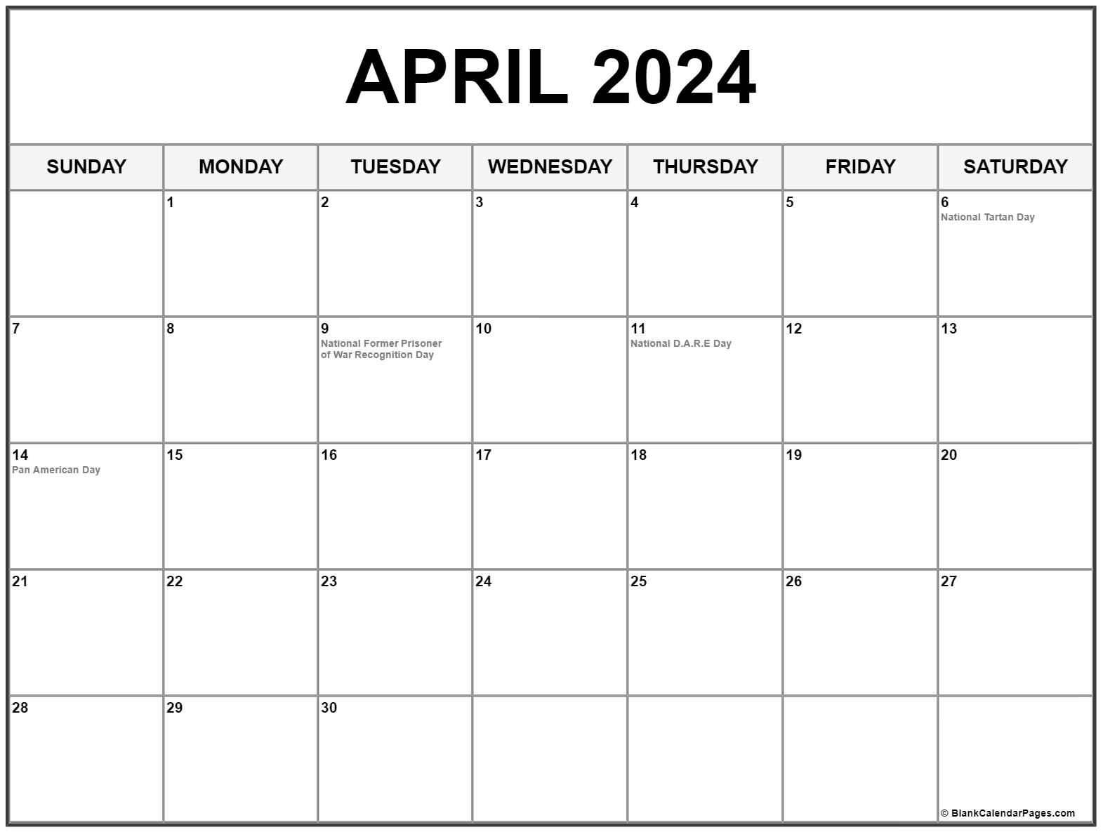 April 2024 Printable Calendar With Holidays Usa Refund Calendar 2024