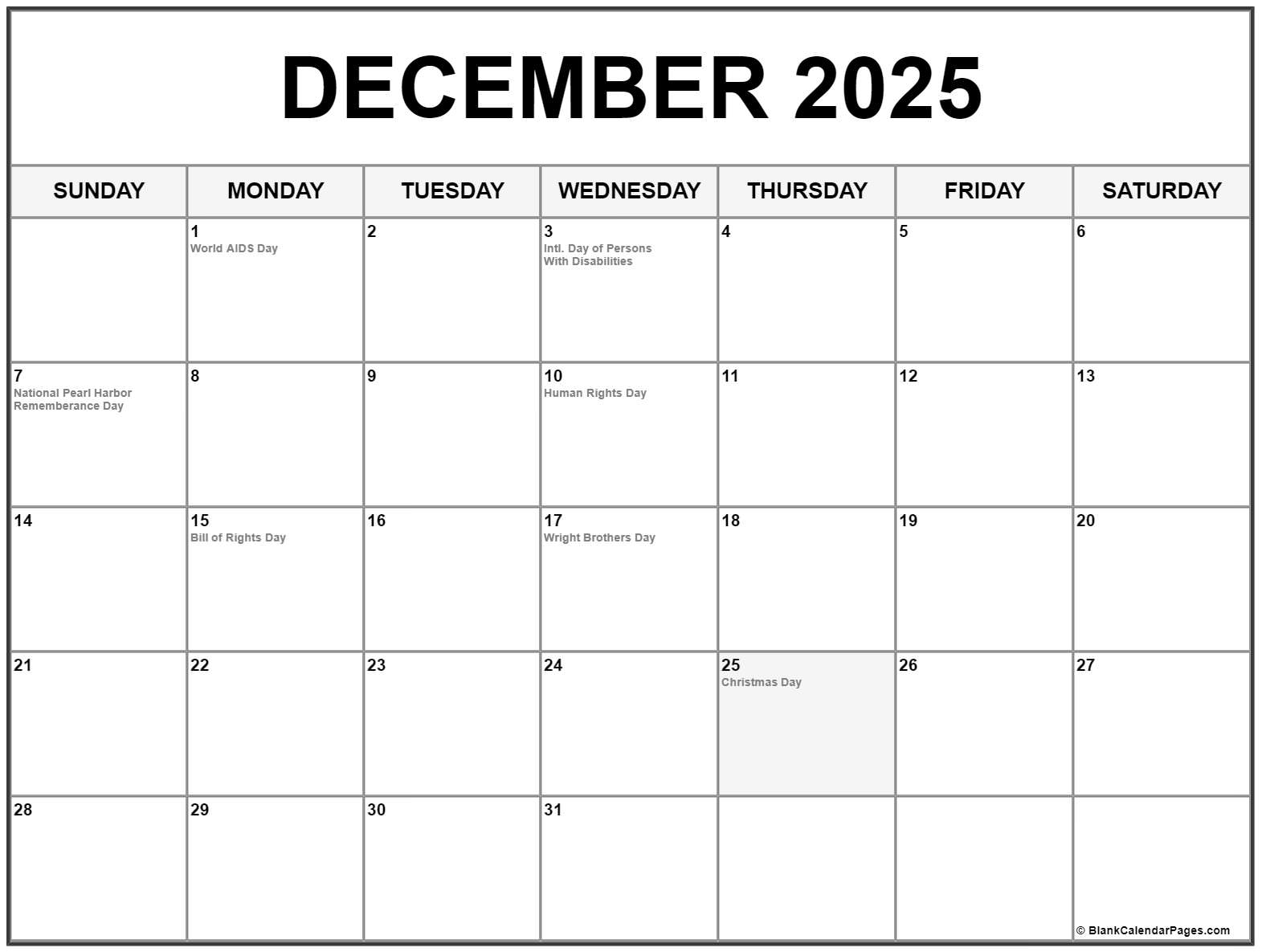 December 2022 With Holidays Calendar