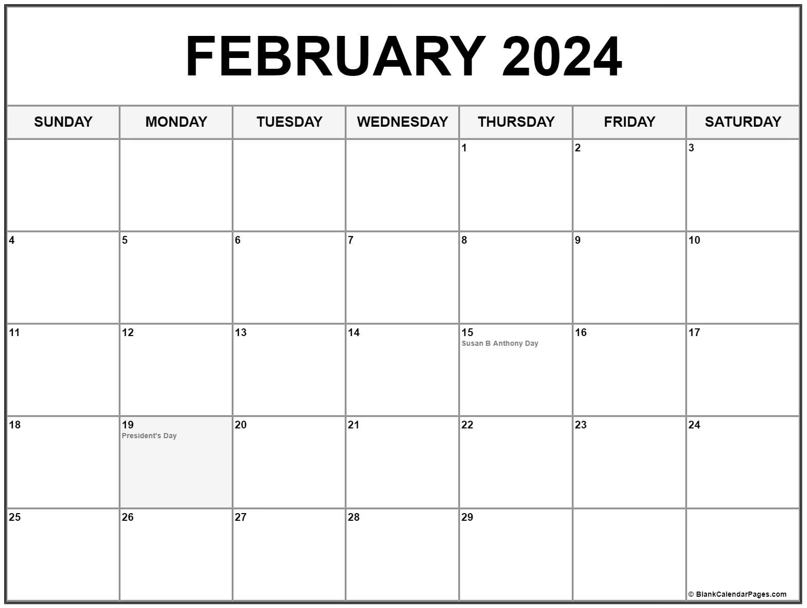 Free Printable February Calendar 2024 With Holidays