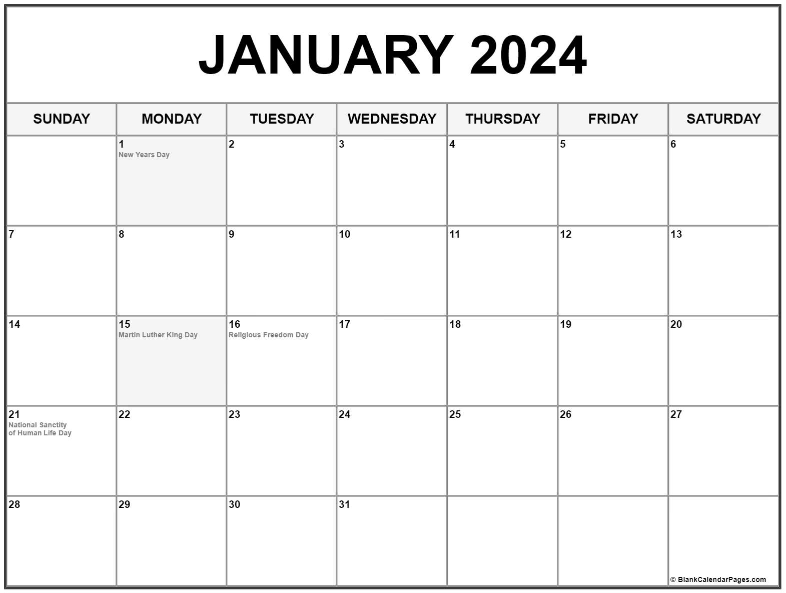 January 2022 With Holidays Calendar