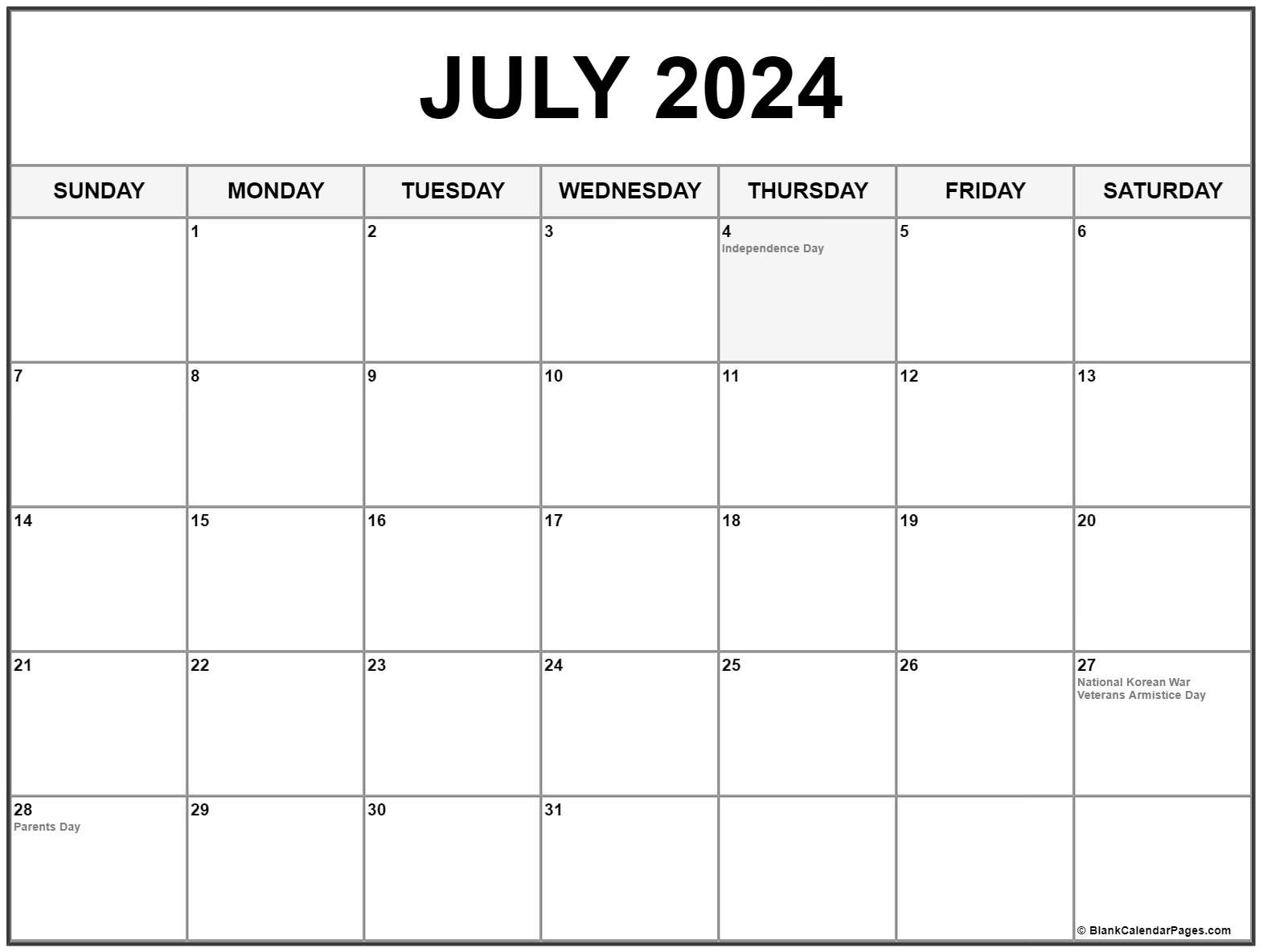 Free Printable 2023 July Calendar With Holidays