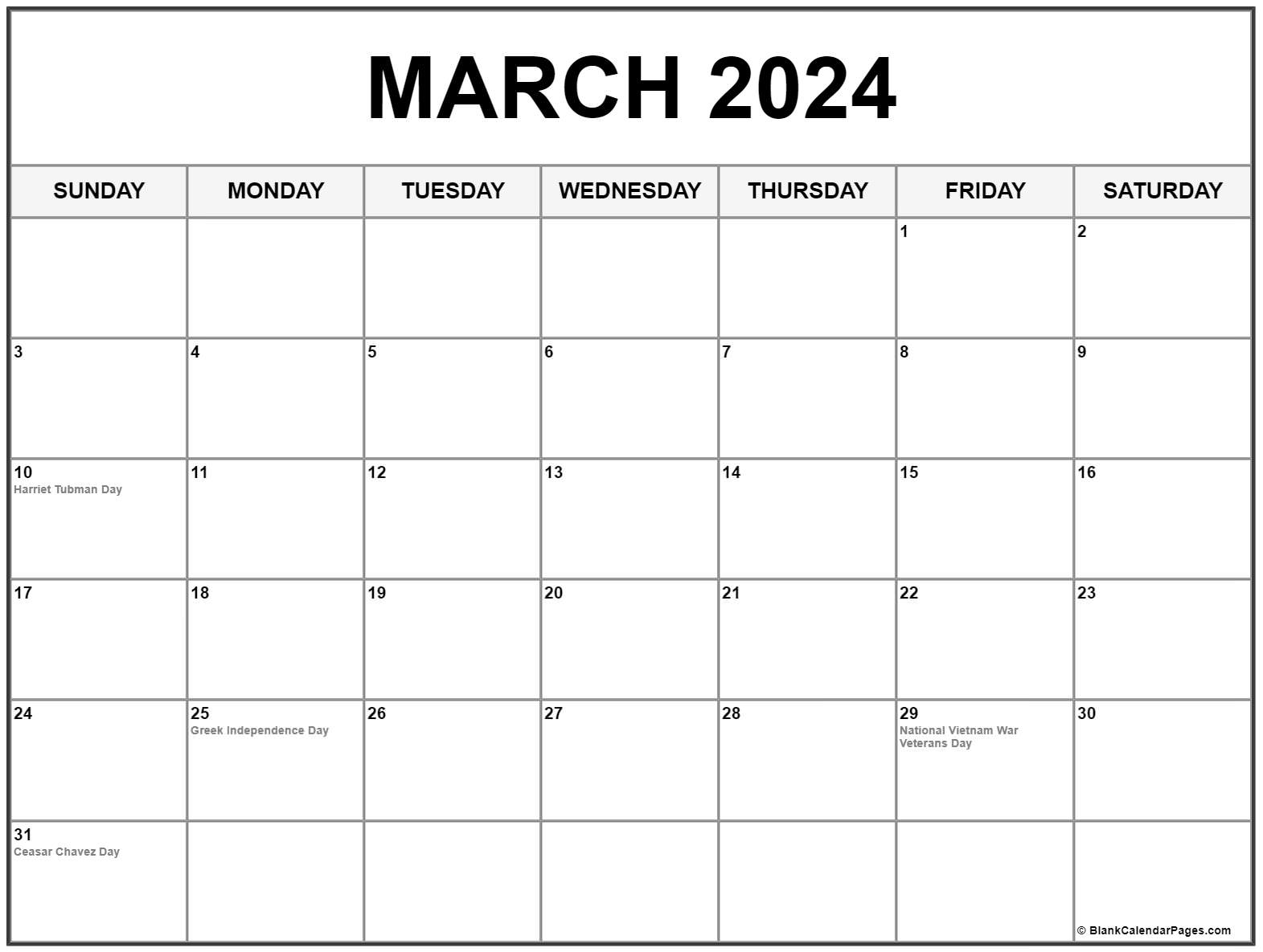2024 March Calendar Free Printable Calendars Vania Janeczka