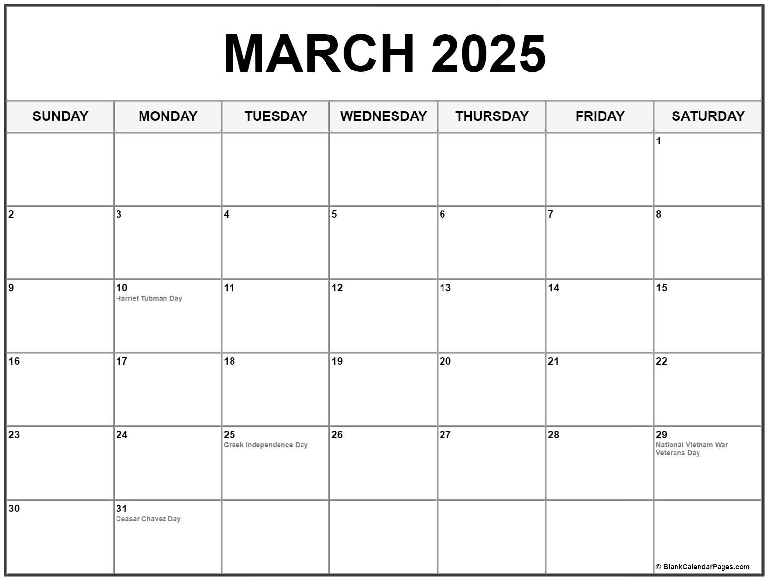 Calendar March 2025 Calendar Printable 