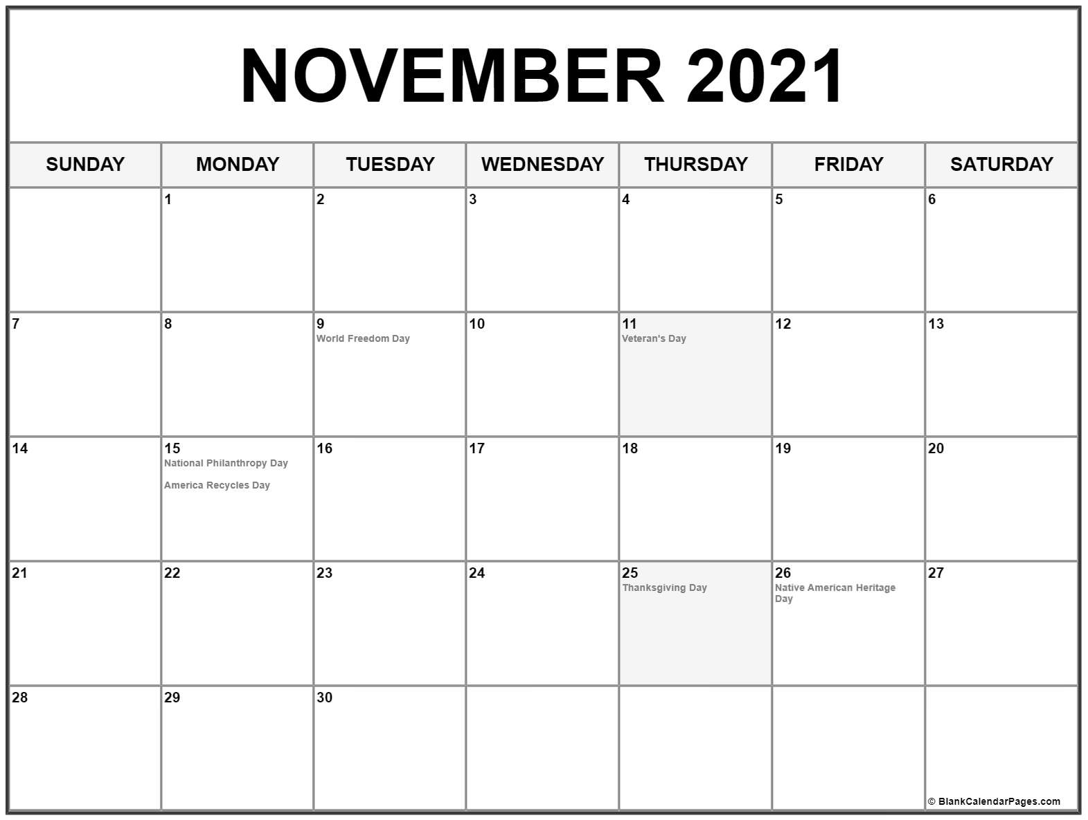 cool november calendar 2021 November 2021 Calendar With Holidays cool november calendar 2021