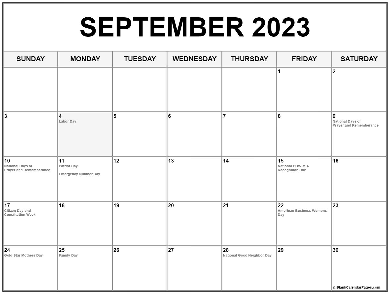 September 2023 with holidays calendar