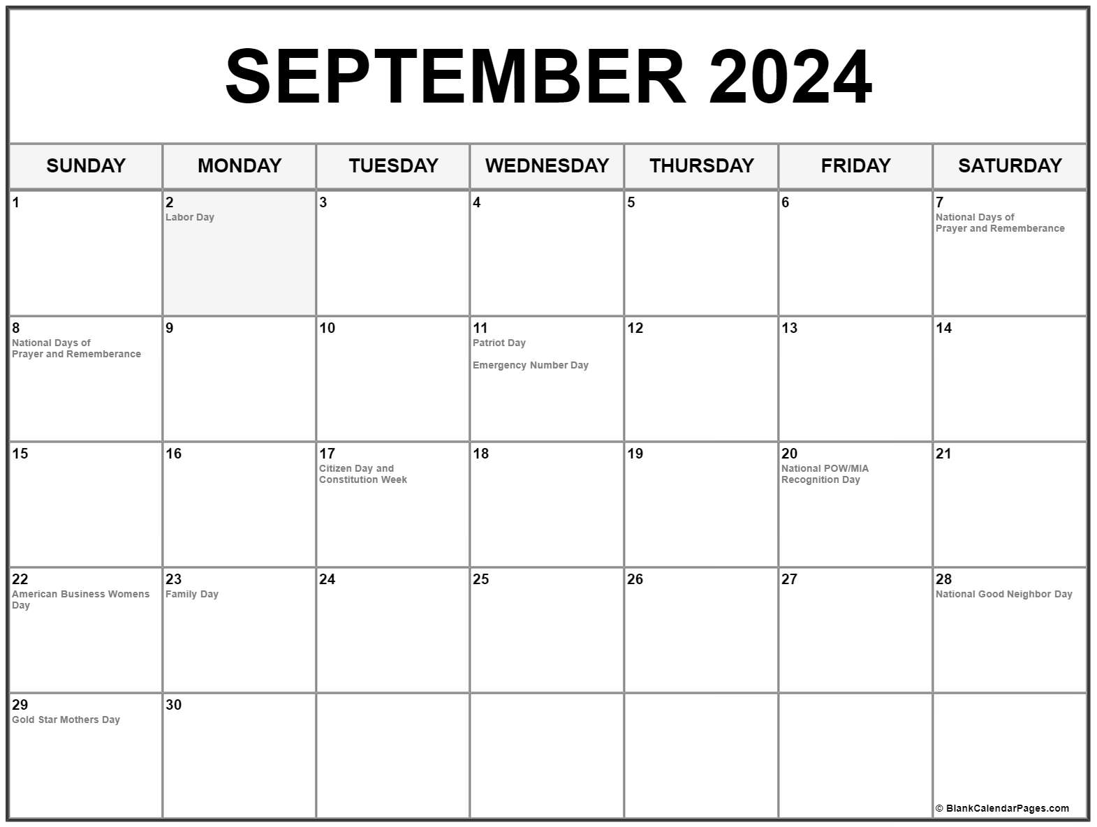 Free Printable September 2024 Calendar With Holidays 2024 Calendar