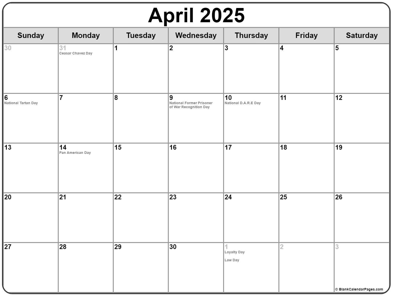 April 2025 Calendar With Holidays Usa Printable Check Templates