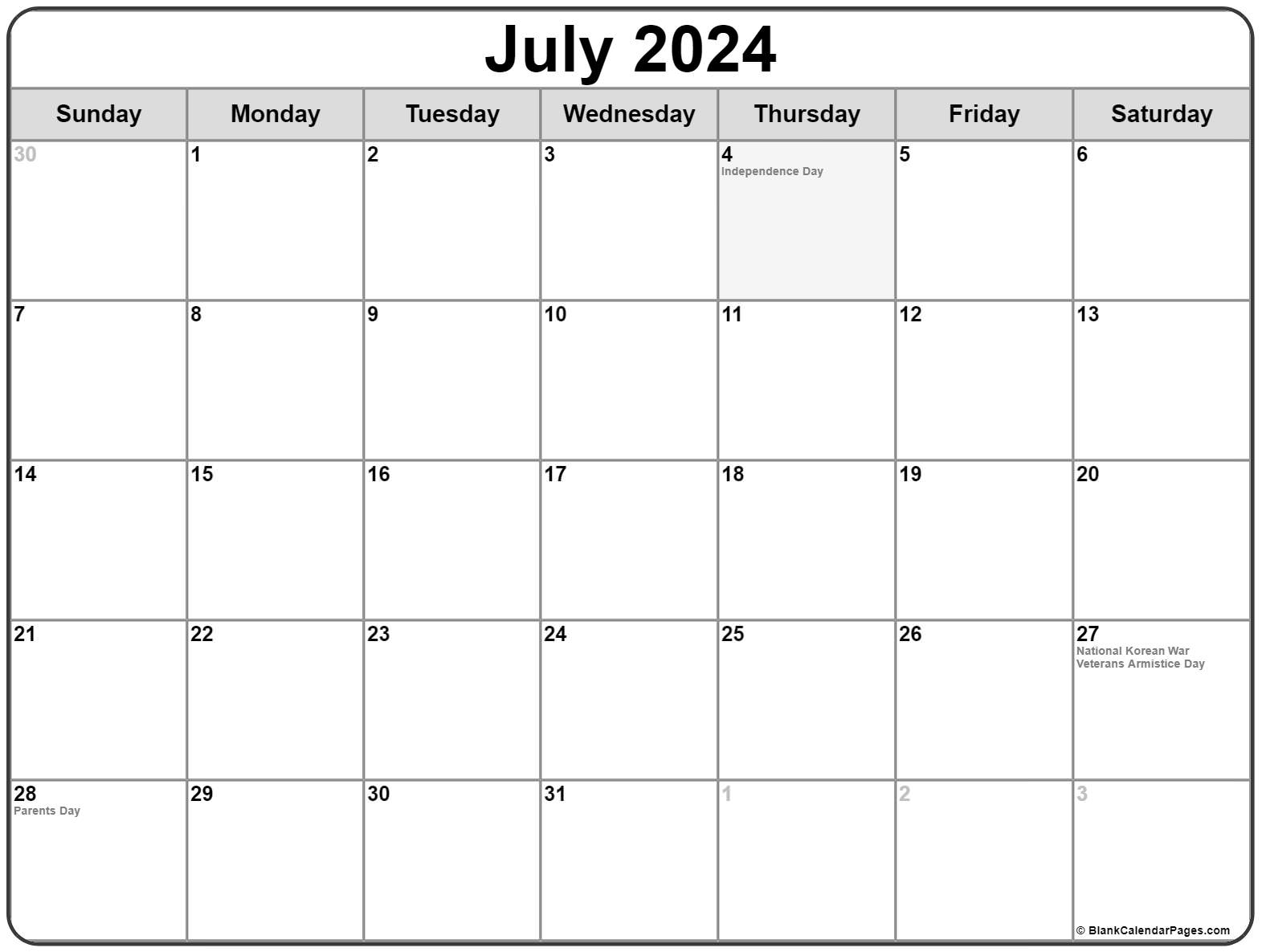 July 2021 calendar with holidays