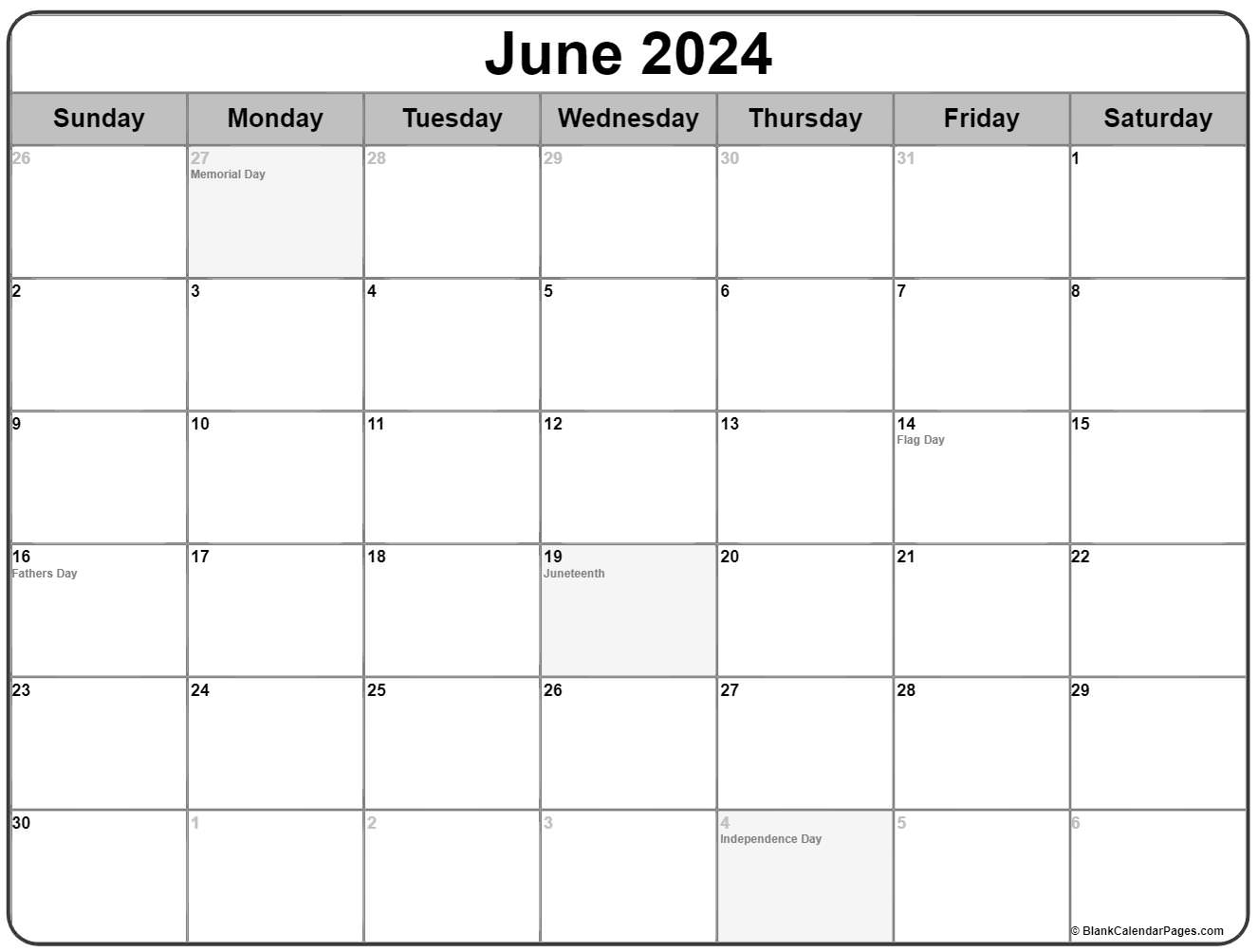 Collection of June 2020 calendars with holidays