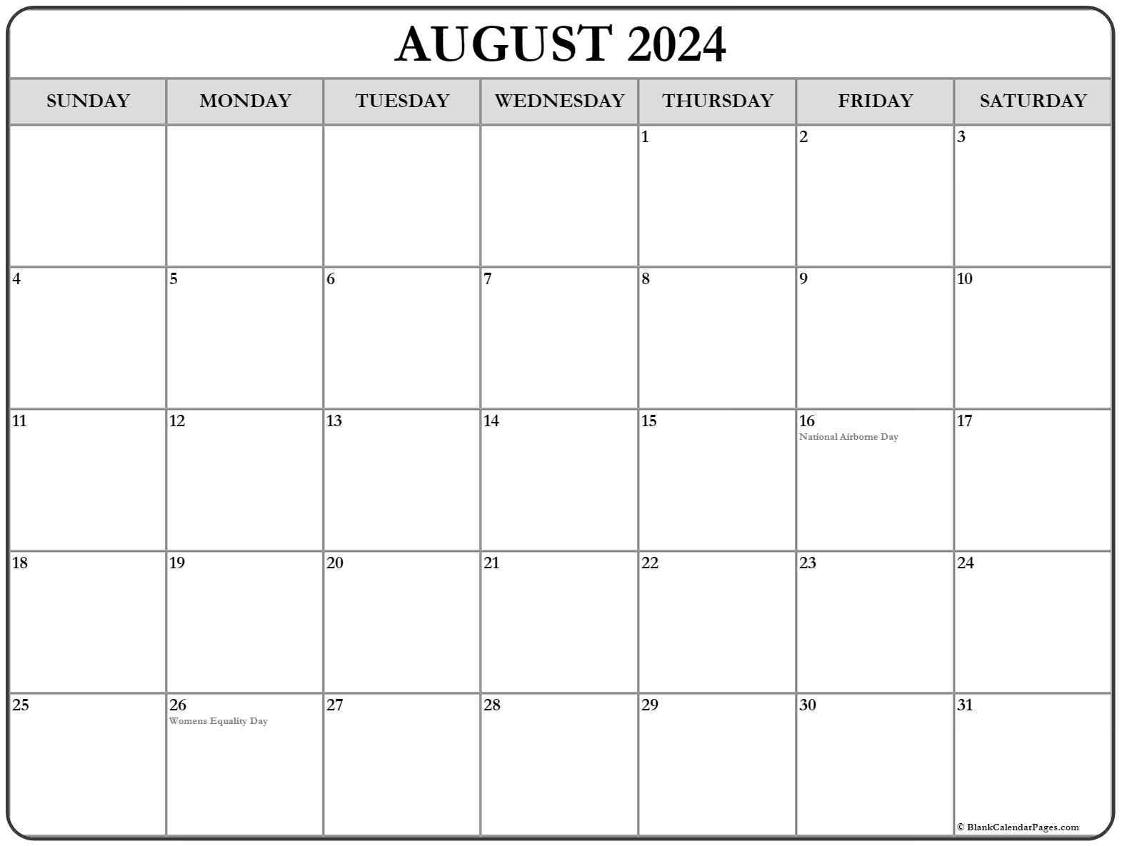 August 2022 With Holidays Calendar
