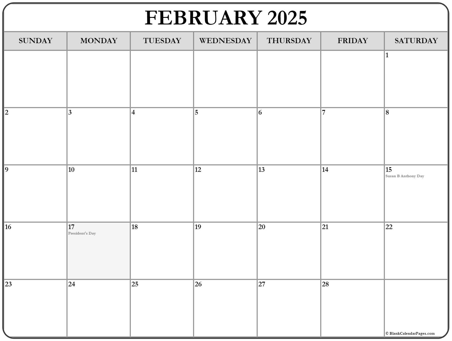 february 2025 with holidays calendar