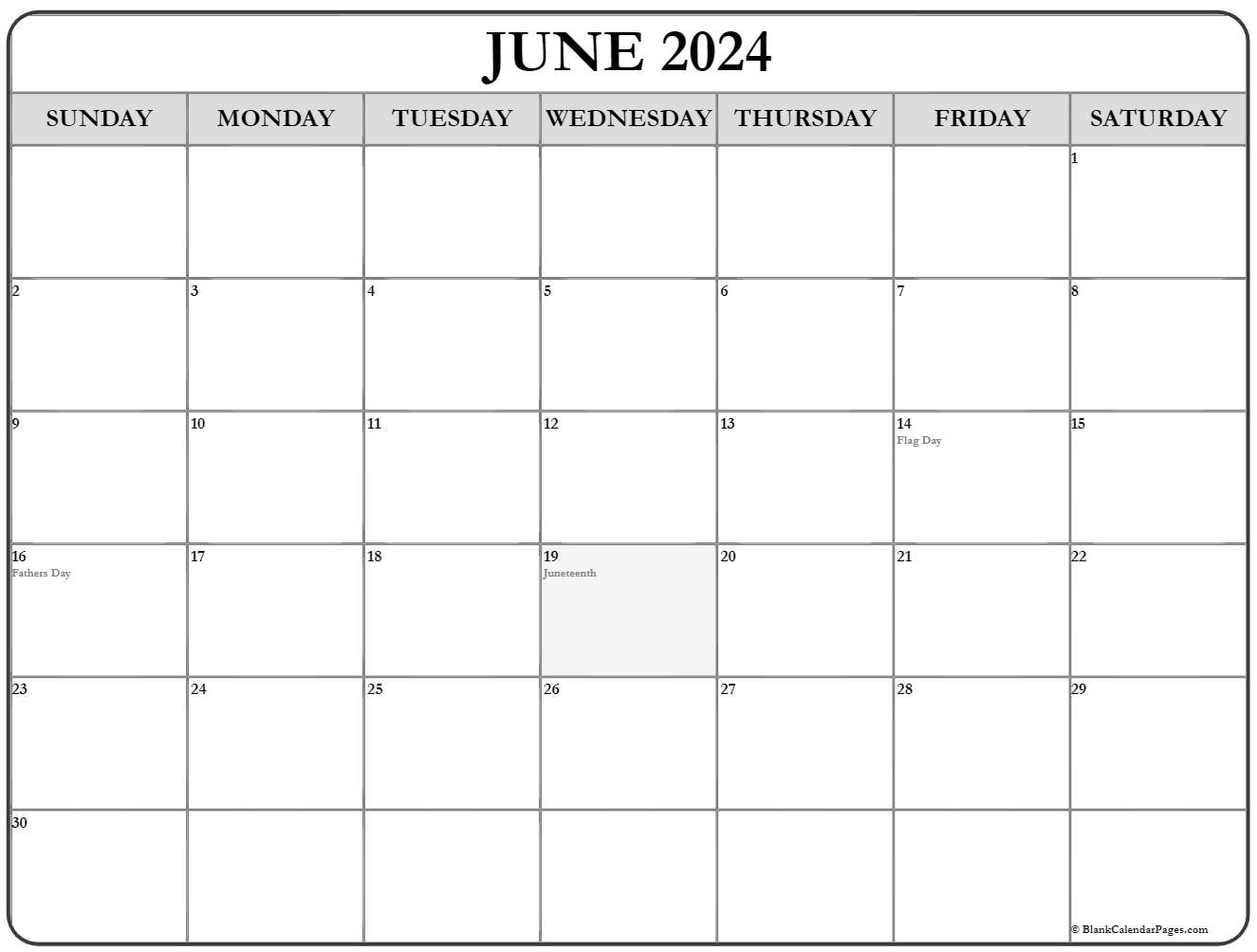 June 2024 Calendar With Holidays Calendar 2024