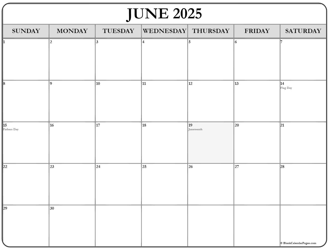 June 2025 with holidays calendar