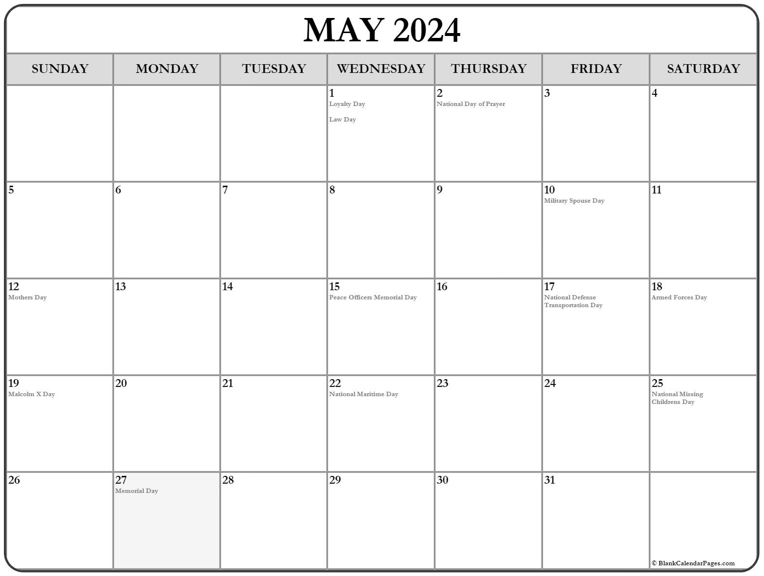 May 2021 Calendar With Holidays