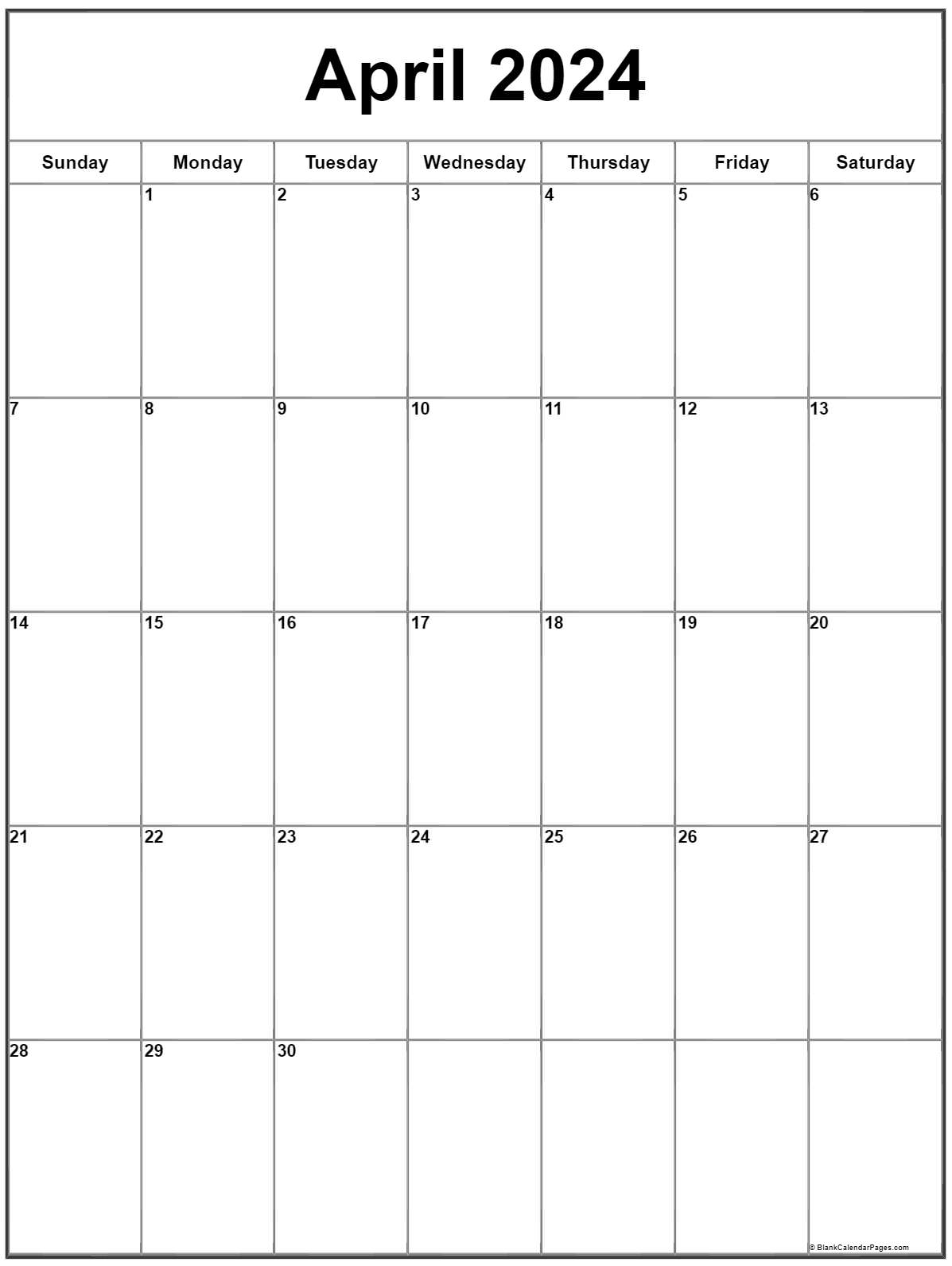 April 2020 Vertical Calendar Portrait