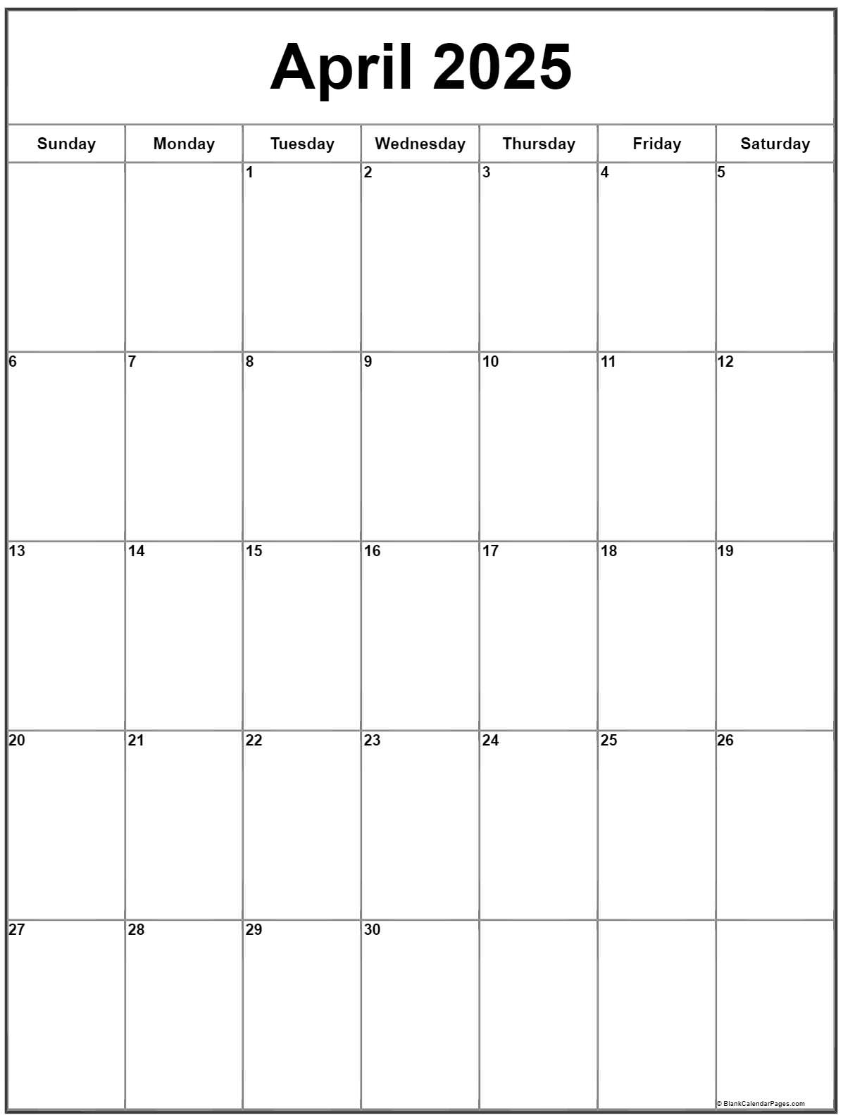 Calendar 2025 April Printable Free 