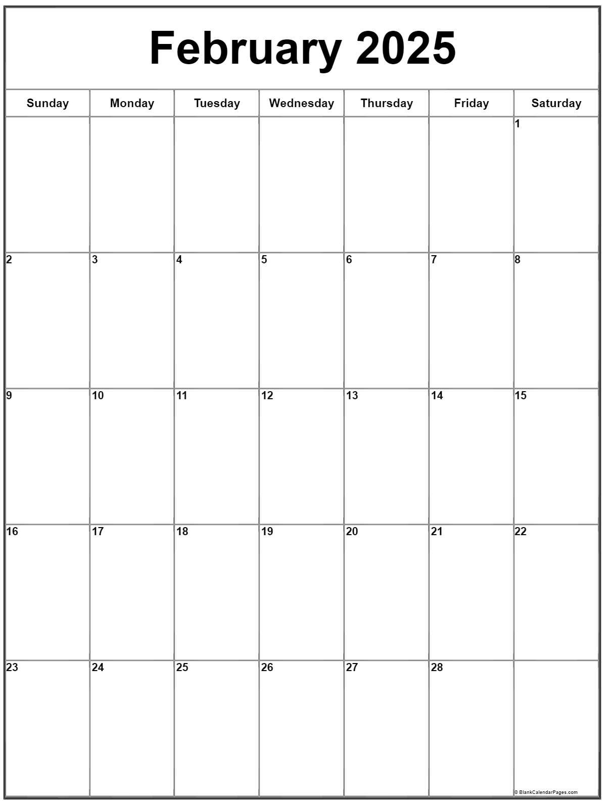 2025 February Blank Calendar Printable Free - 