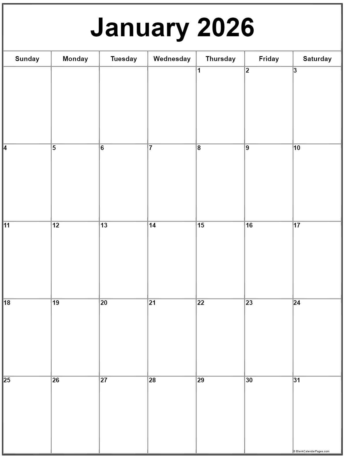 January 2026 Vertical Calendar Portrait January 2026 Vertical Calendar Portrait