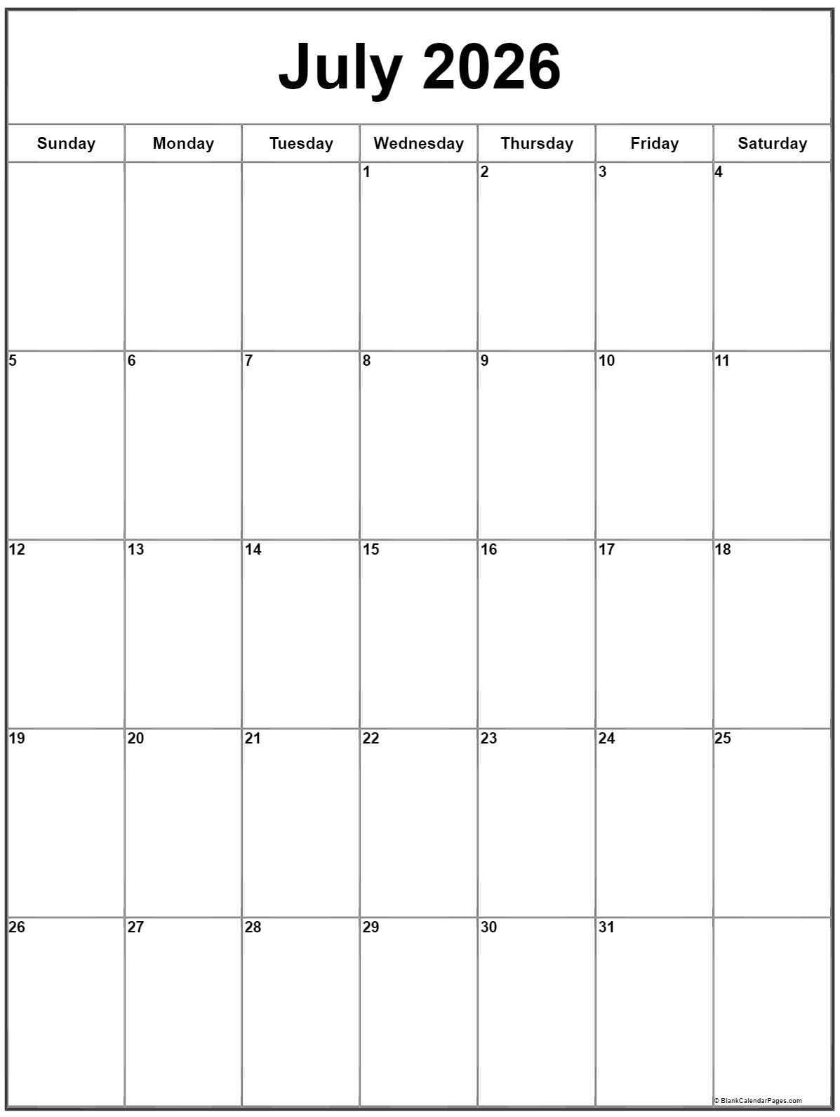 July 2024 Vertical Calendar Portrait
