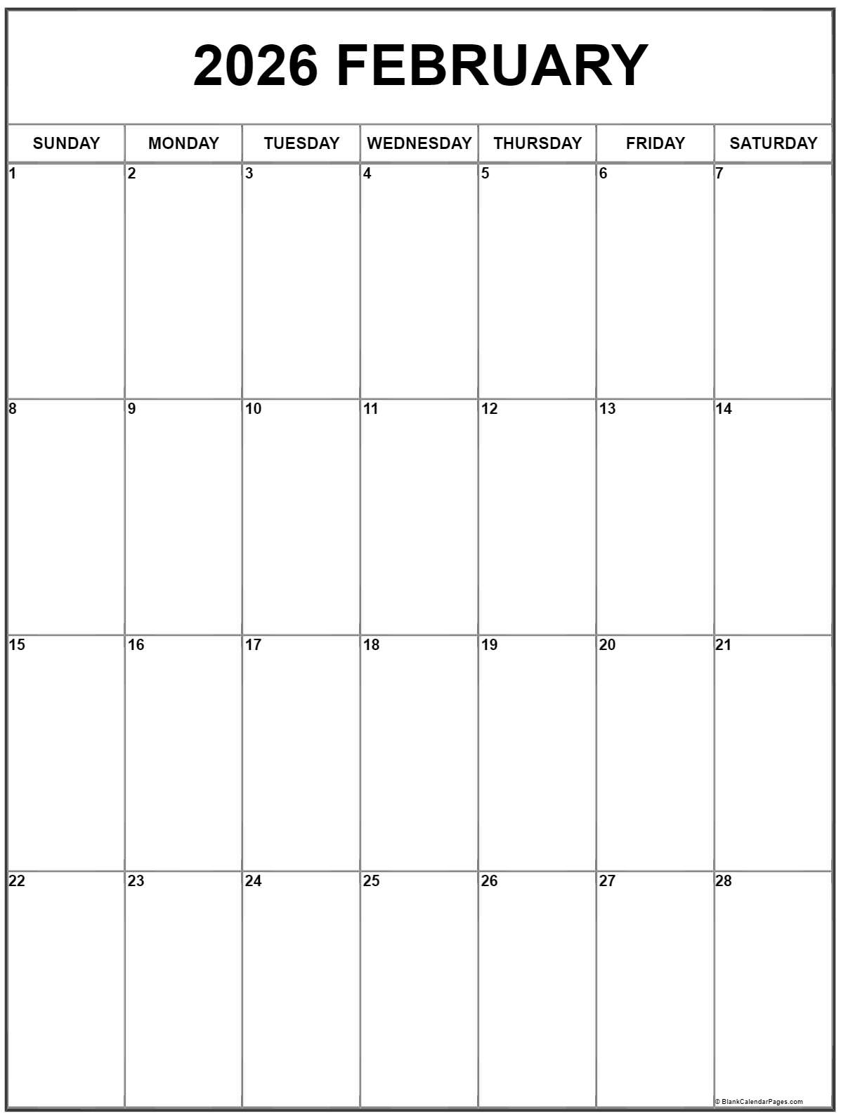 February 2023 Vertical Calendar | Portrait