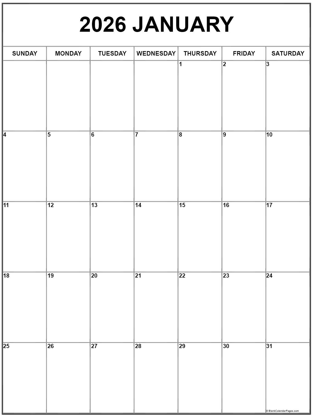January 2023 Vertical Calendar Portrait