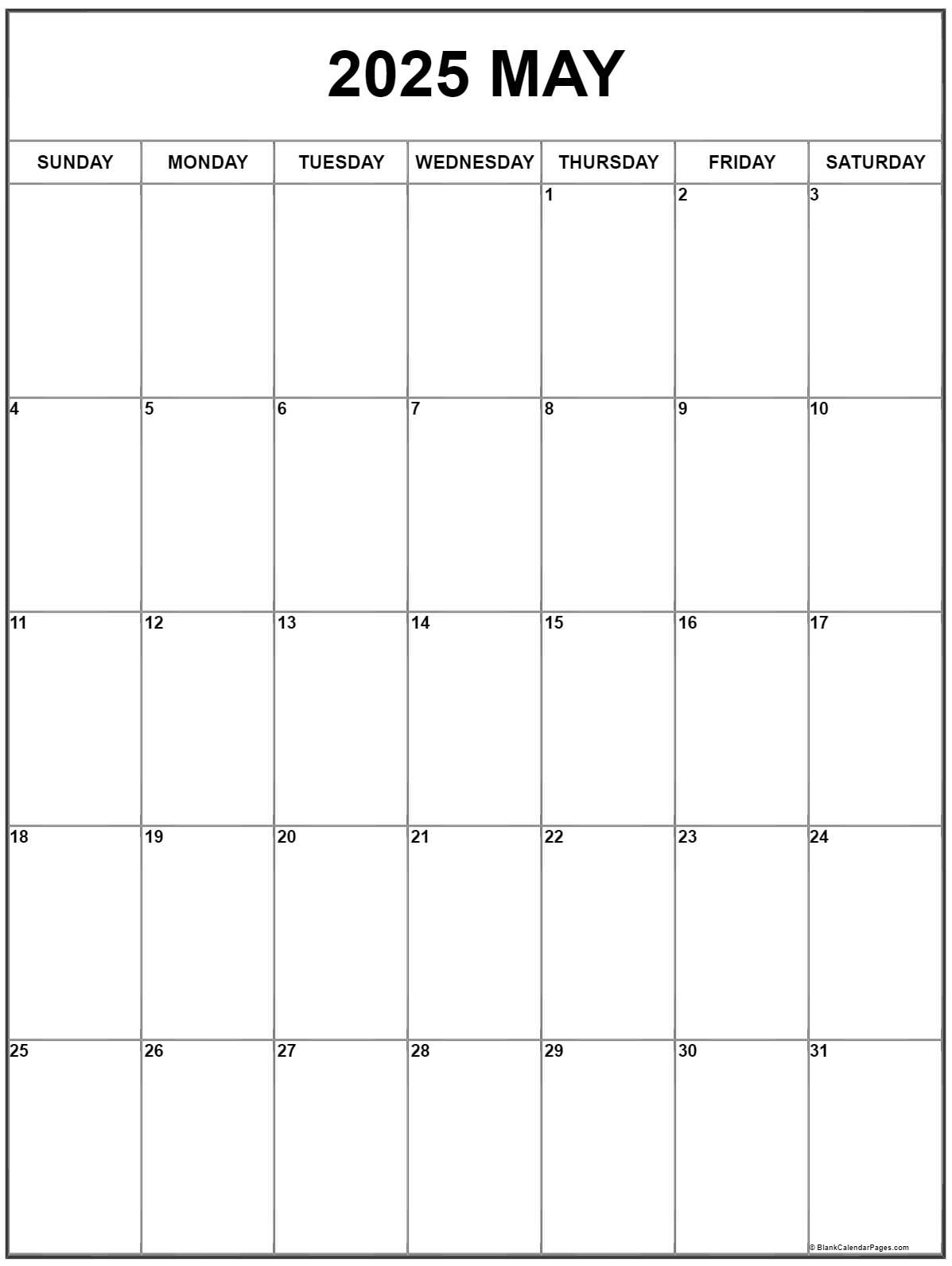 Lined 2025 May Calendar