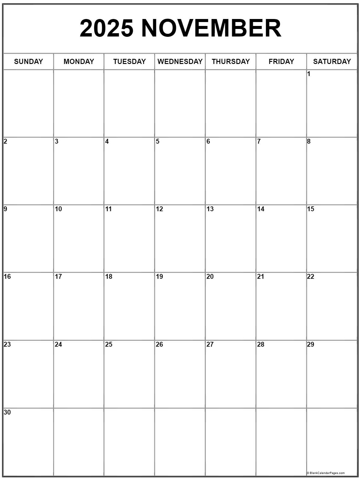 November 2025 Vertical Calendar